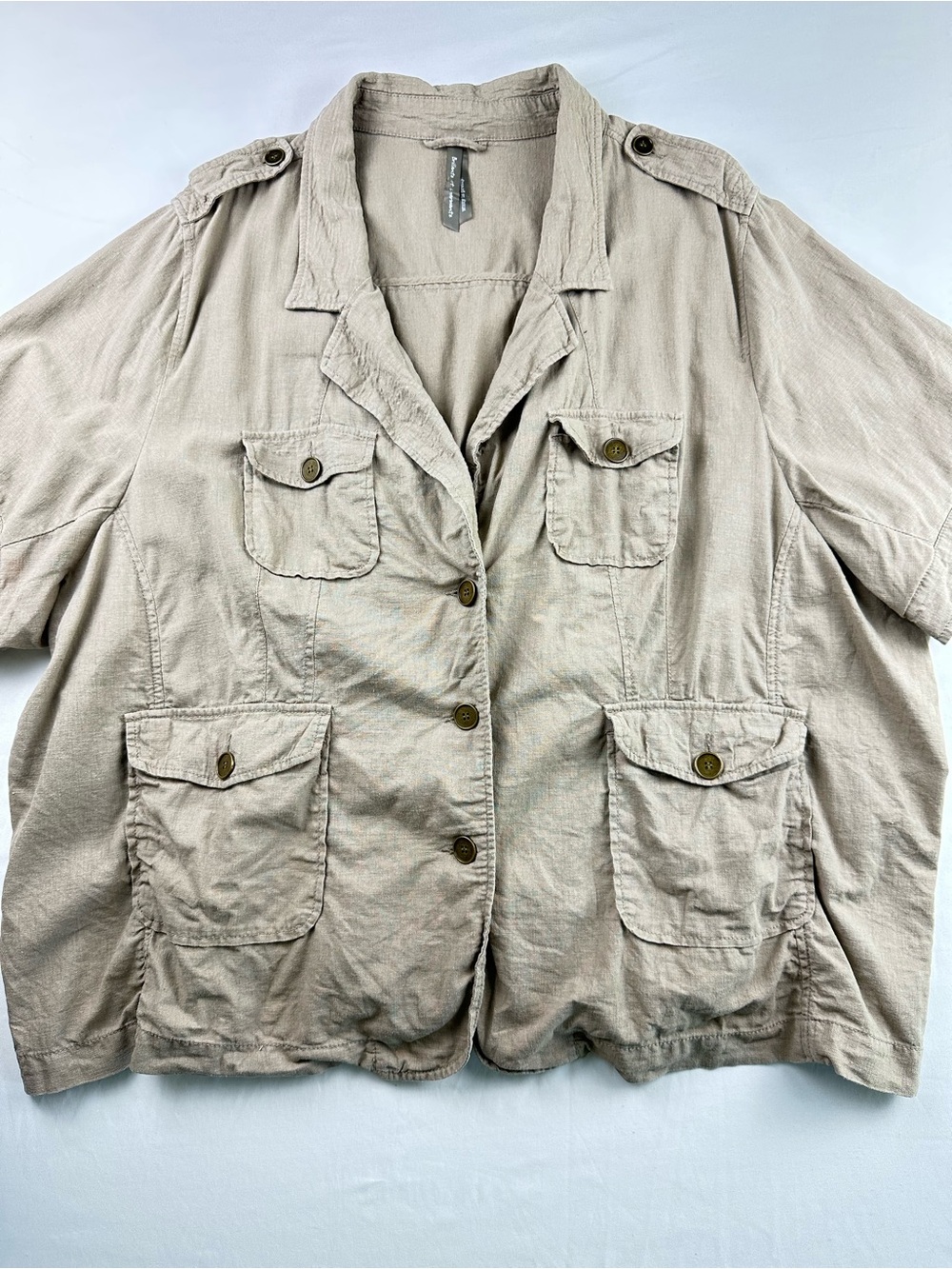 Pennington Linen Blend Short Sleeve Safari Utility Shirt Jacket Top Plus Size 5X